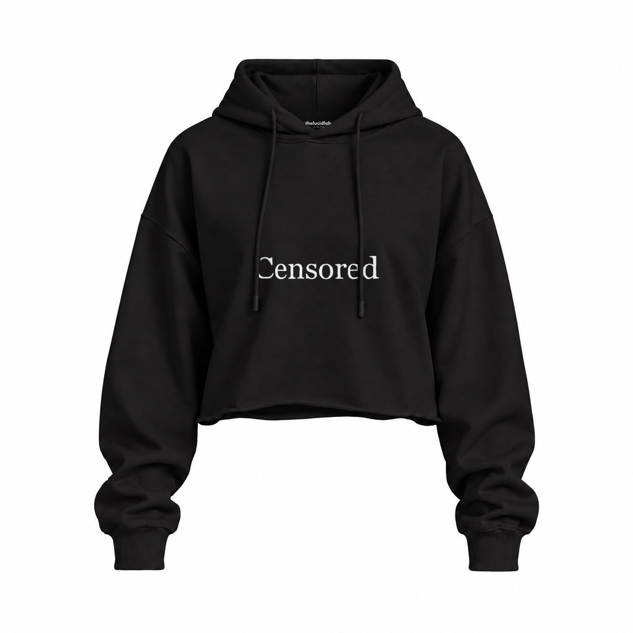 CENSORED oversize crop hoodie – Siyah – ön görünüm