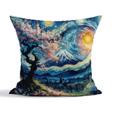 Cherry Blossom / The Starry Night Çift Taraflı Kırlent Kılıfı 2 Adet