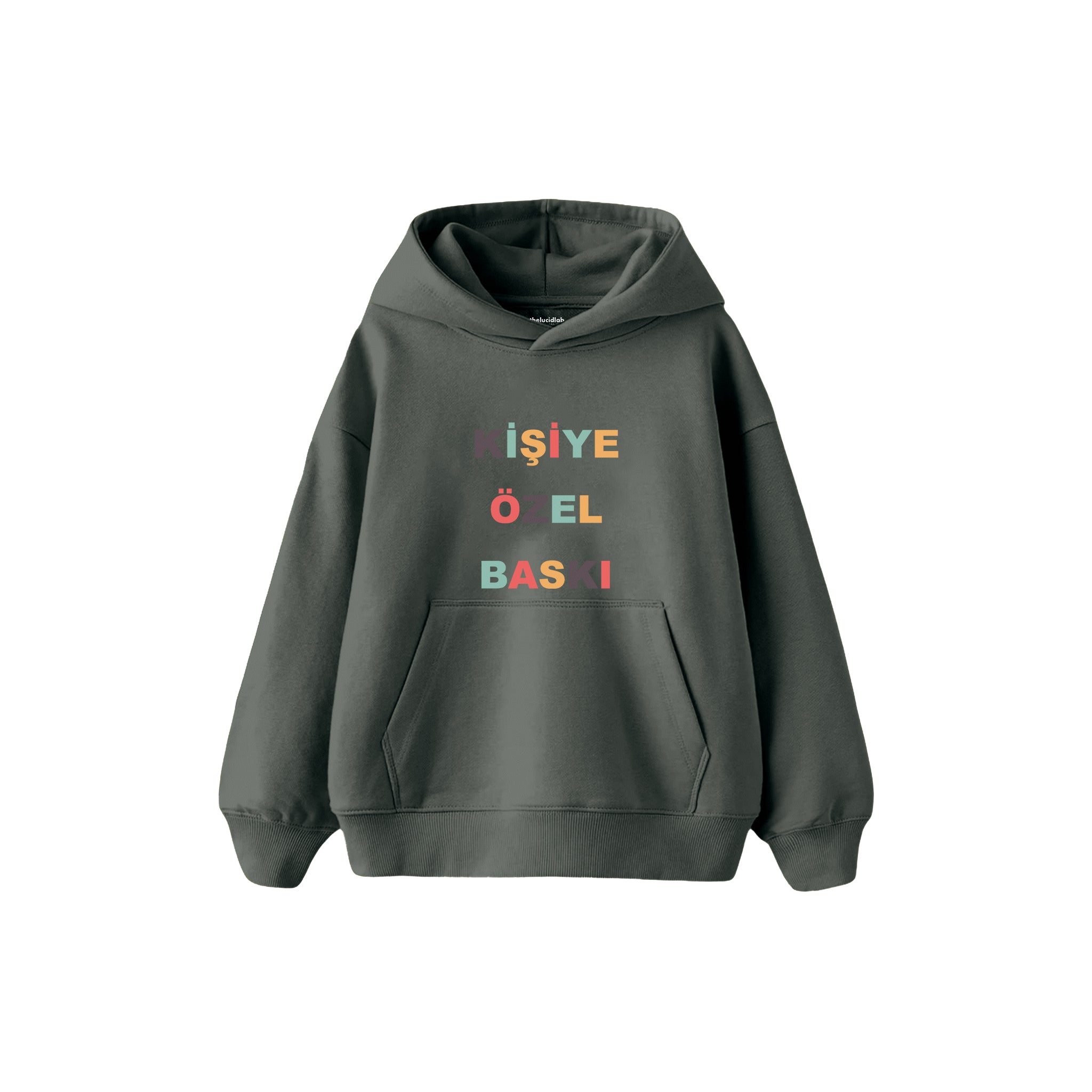 Kişiye Özel Baskılı Çocuk Hoodie — Antrasit — ön baskı görünümü
