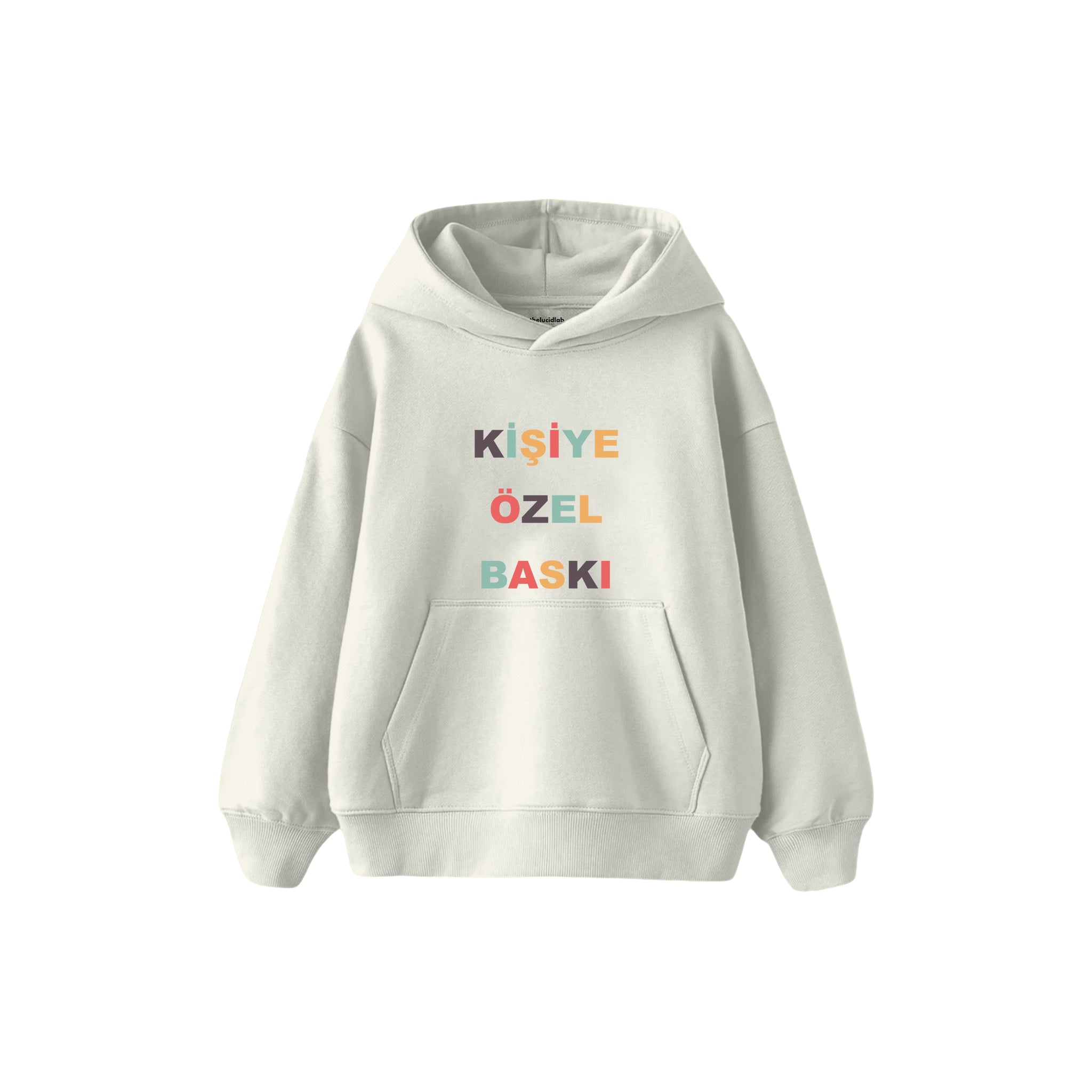Kişiye Özel Baskılı Çocuk Hoodie — Beyaz — ön baskı görünümü
