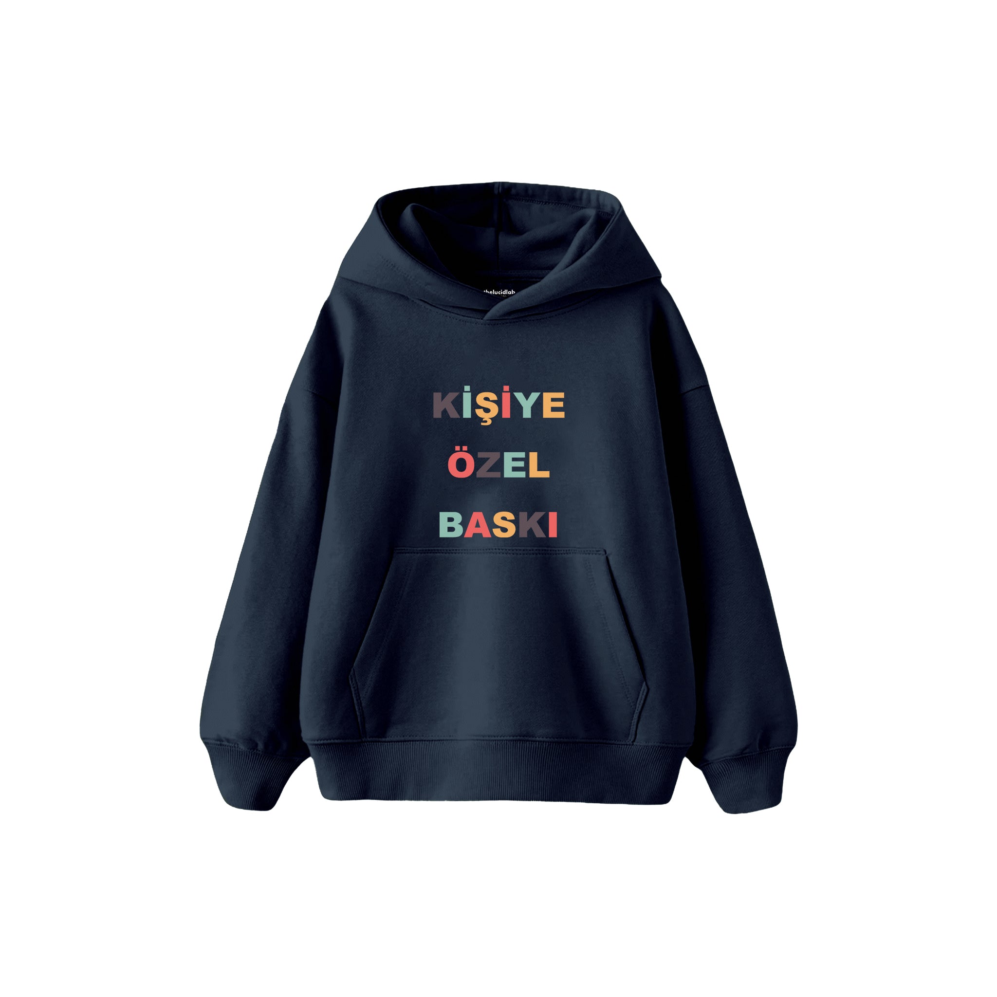 Kişiye Özel Baskılı Çocuk Hoodie — Lacivert — ön baskı görünümü