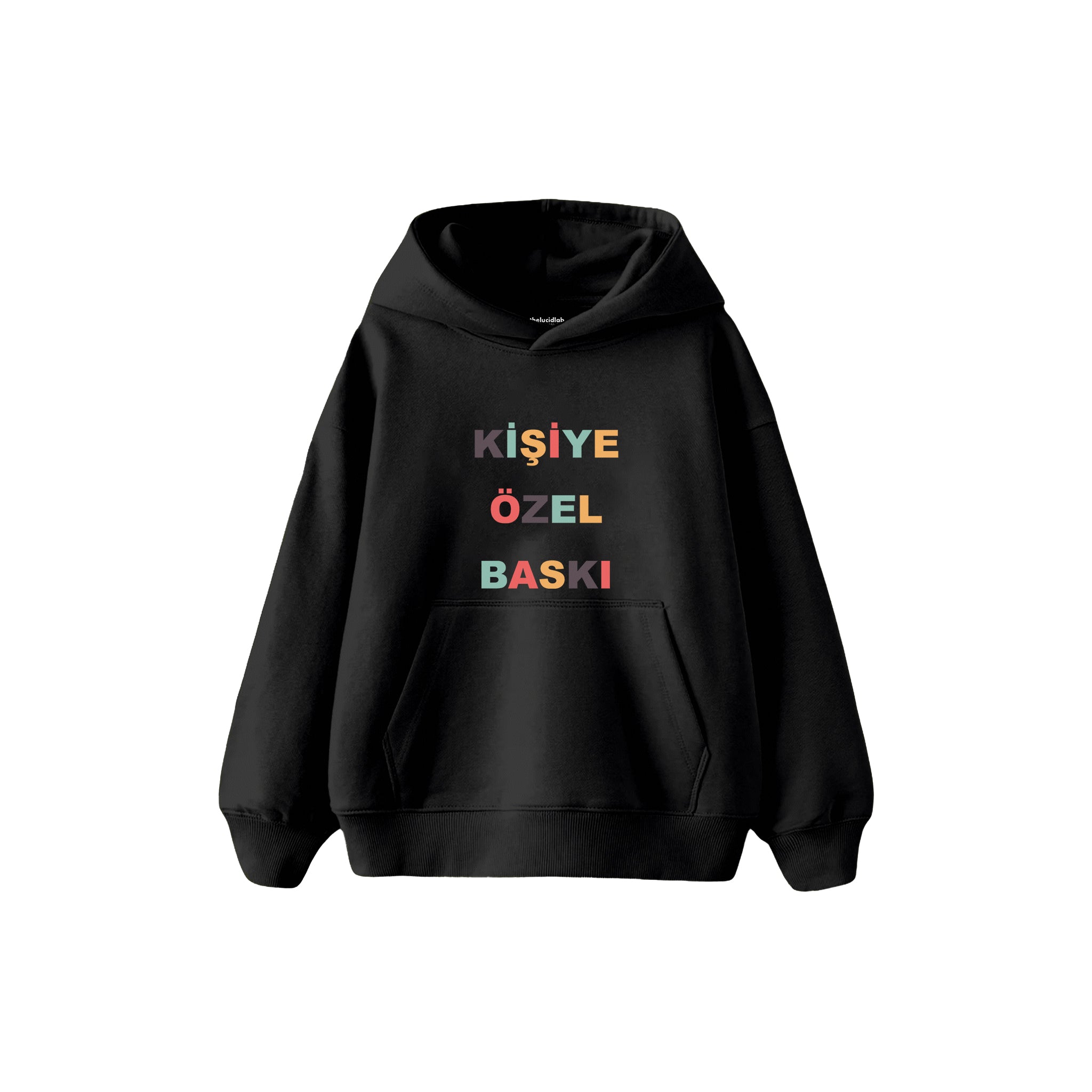 Kişiye Özel Baskılı Çocuk Hoodie — Siyah — ön baskı görünümü