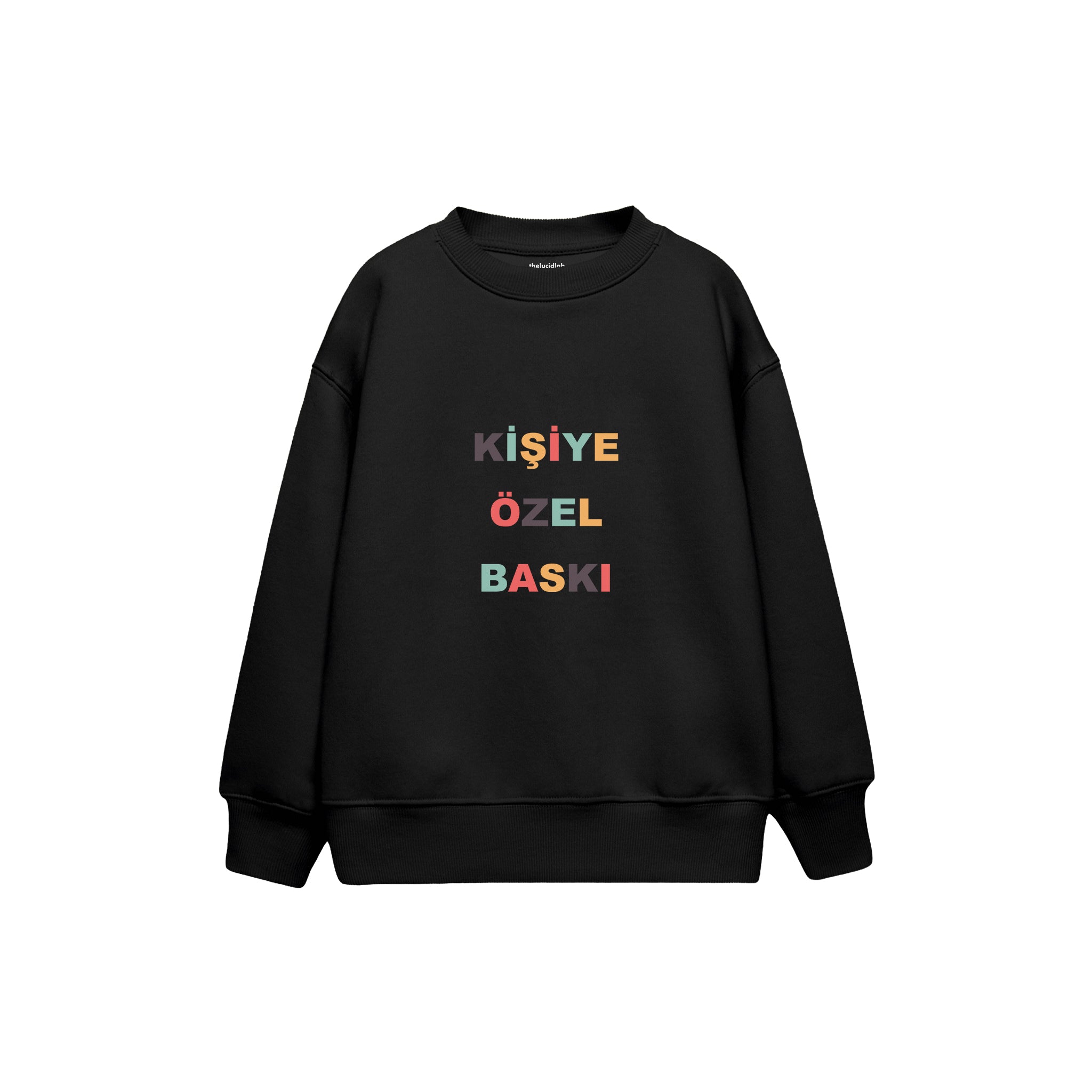 Kişiye Özel Baskılı Çocuk Sweatshirt — Siyah — ön baskı görünümü