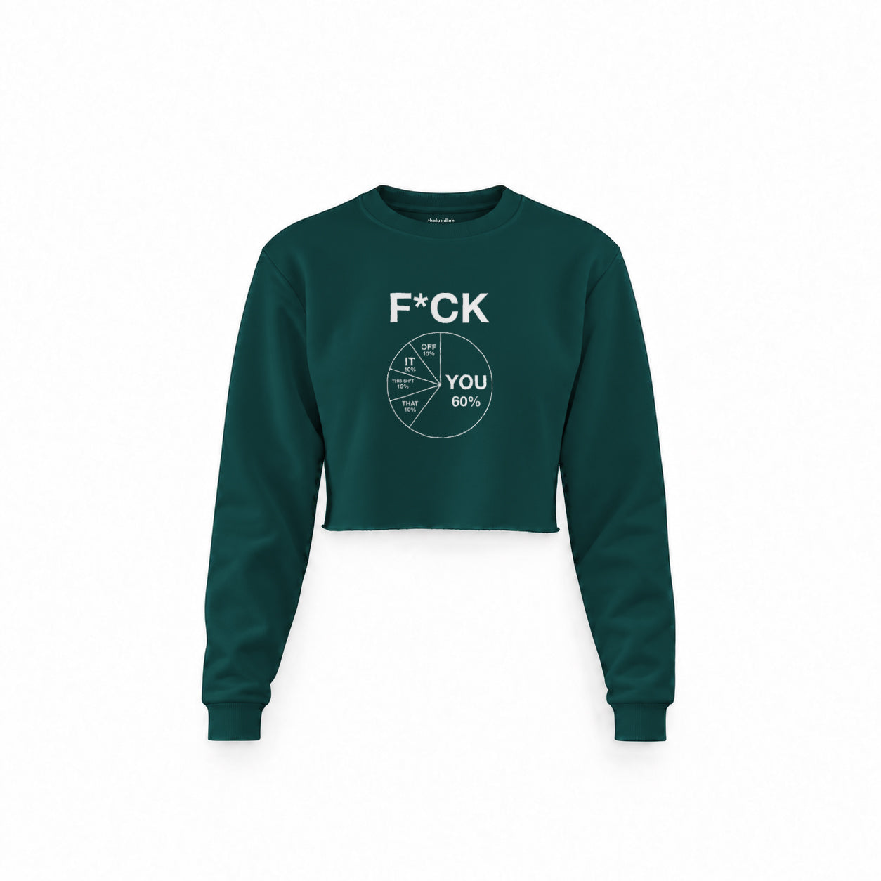 F*CK YOU Pie Chart Crop Sweatshirt – Koyu Yeşil – ön görünüm