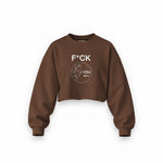 F*CK YOU Pie Chart Oversize Crop Sweatshirt – Kahverengi – ön görünüm
