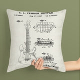 Fender Stratocaster Guitar Ivory Double Sided Throw Pillow Case 2 Pieces