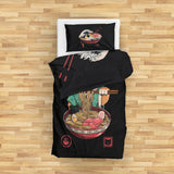 Noodle Cat &amp; Great Wave Ramen Bowl Double Sided Duvet Cover Set