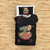 Noodle Cat &amp; Great Wave Ramen Bowl Double Sided Duvet Cover Set