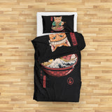 Noodle Cat &amp; Great Wave Ramen Bowl Double Sided Duvet Cover Set