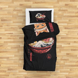 Noodle Cat &amp; Great Wave Ramen Bowl Double Sided Duvet Cover Set