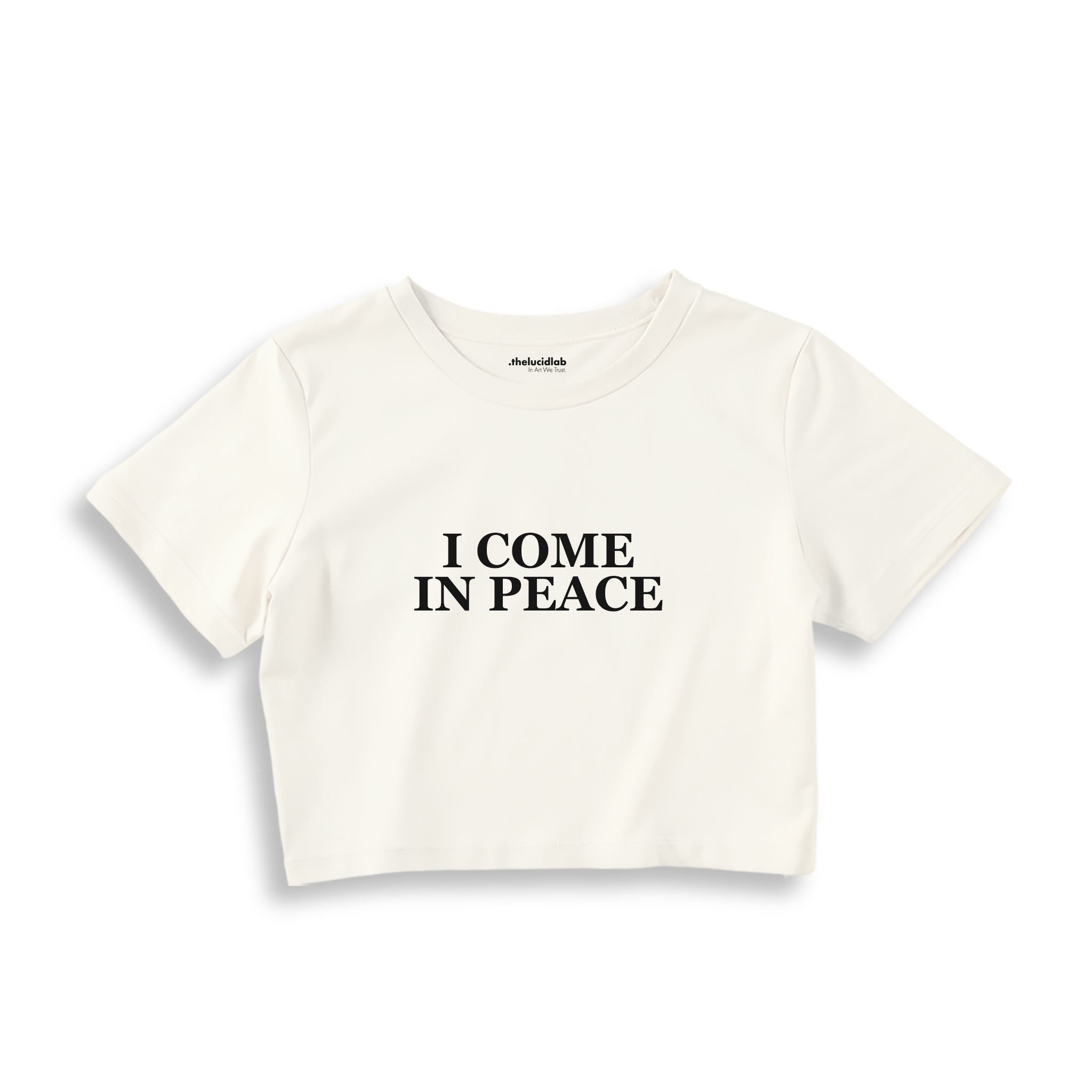 I Come in Peace Crop Tişört — Ekru — ön görünüm