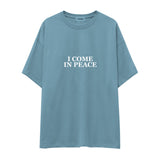 I Come in Peace Oversize Tişört — Çelik Mavi — ön görünüm