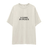 I Come in Peace Oversize Tişört — Ekru — ön görünüm