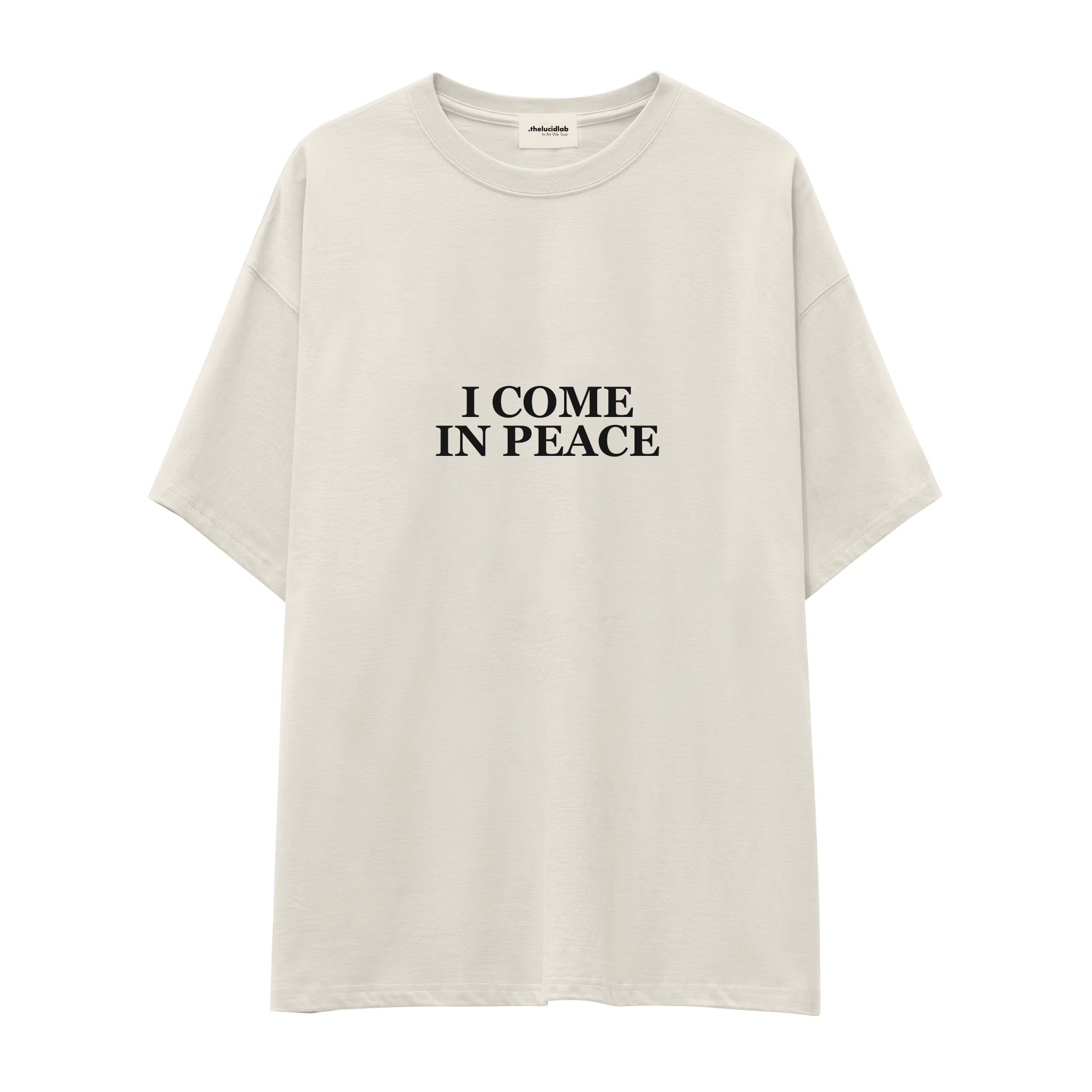 I Come in Peace Oversize Tişört — Ekru — ön görünüm