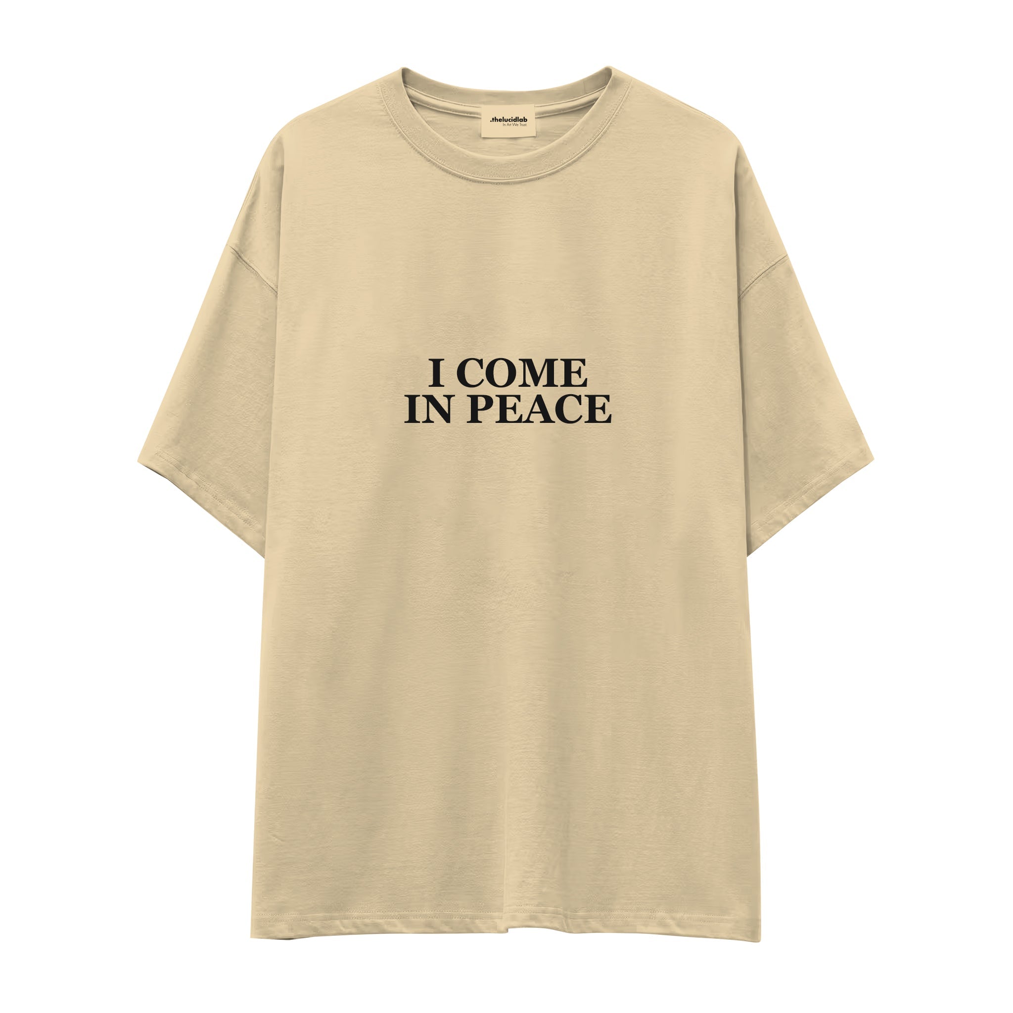 I Come in Peace Oversize Tişört — Krem — ön görünüm