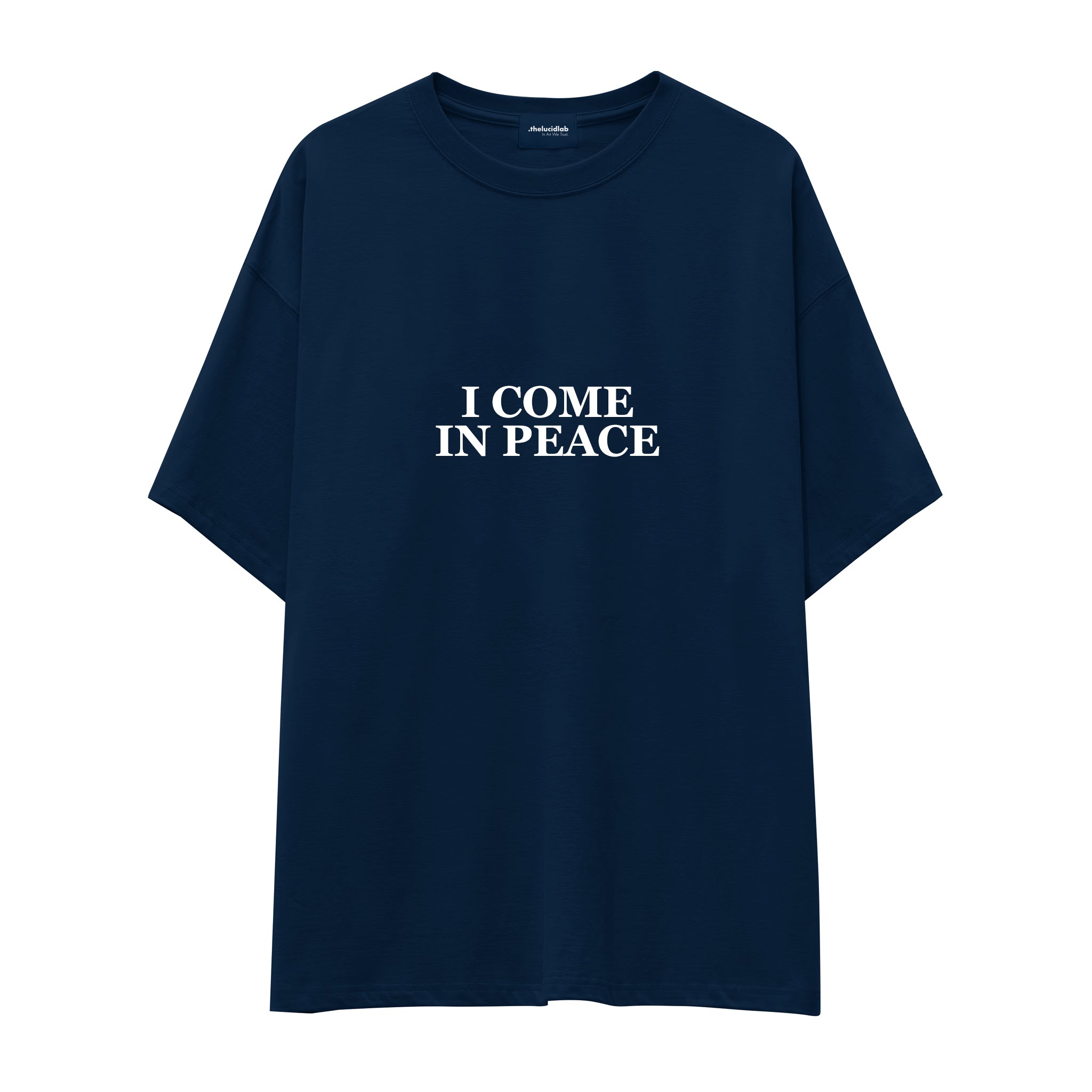 I Come in Peace Oversize Tişört — Lacivert — ön görünüm