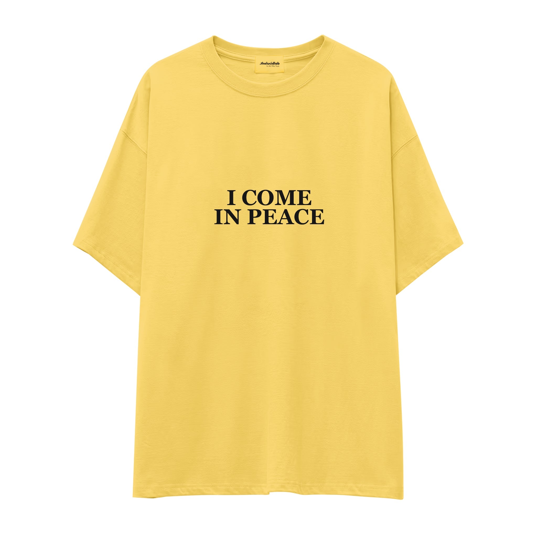 I Come in Peace Oversize Tişört — Sarı — ön görünüm