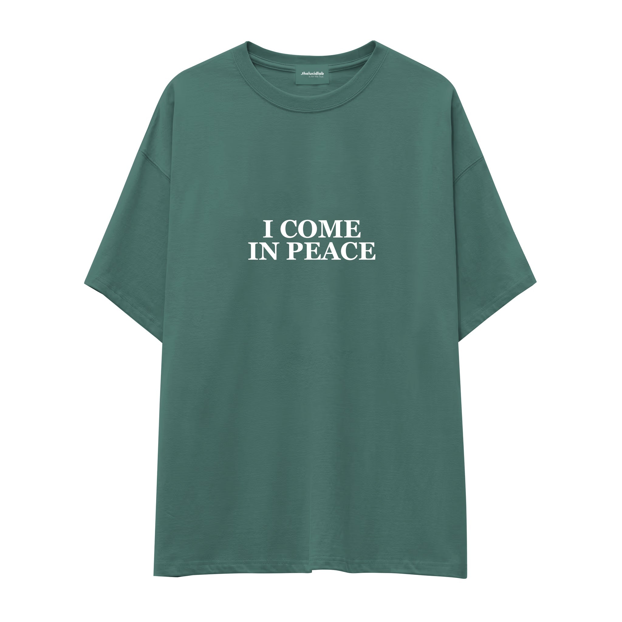 I Come in Peace Oversize Tişört — Yeşil — ön görünüm