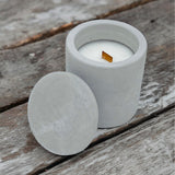 Sandalwood - Vanilla Scented Cylinder Concrete Candle with Wooden Wick Lid