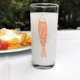 Orange Lined Fish / Orange Fish Printed Paşabahçe Raki Glass