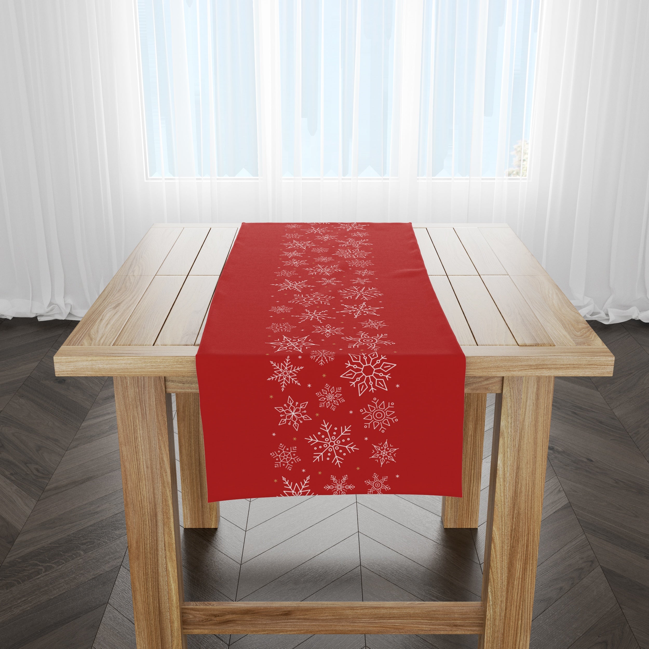 Kar Taneli Kırmızı / Beyaz Rengi Yılbaşı Temalı Runner Örtü 40 cm X 140 ...