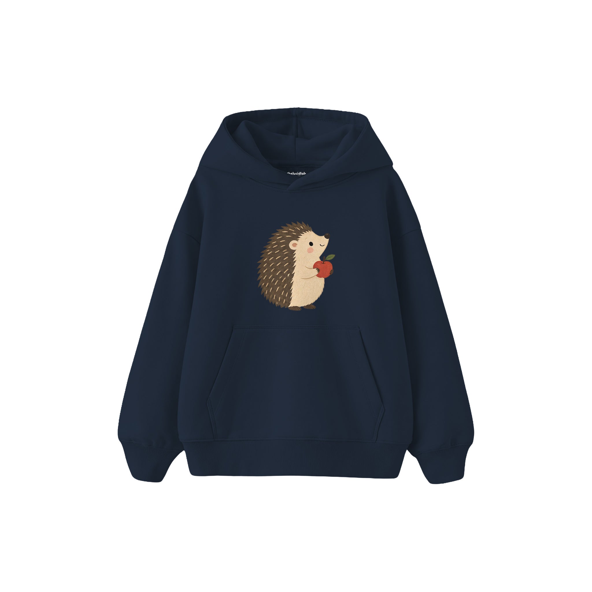 Hedgehog with a small apple Çocuk Hoodie — Lacivert — ön görünüm