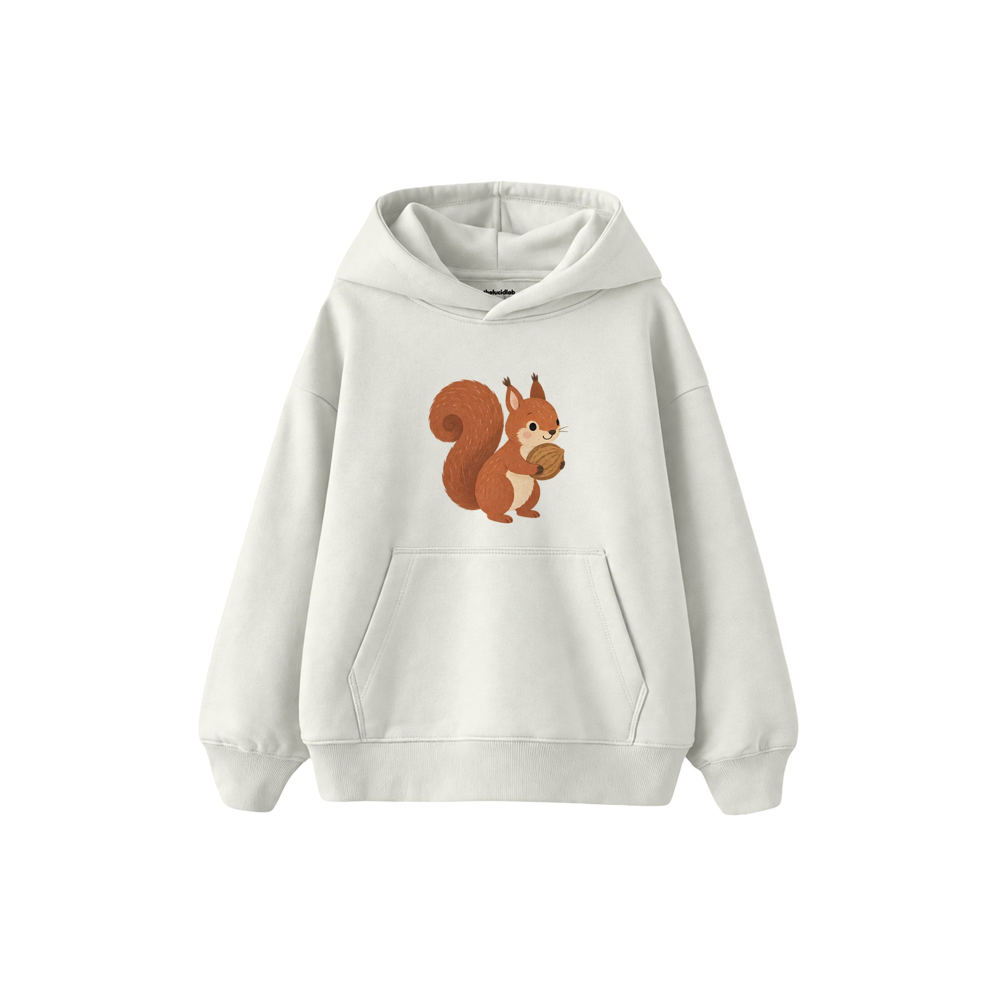 Squirrel carrying a walnut Çocuk Hoodie — Beyaz — ön görünüm