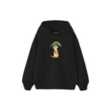 Meerkat holding a leaf umbrella Çocuk Hoodie — Siyah — ön görünüm