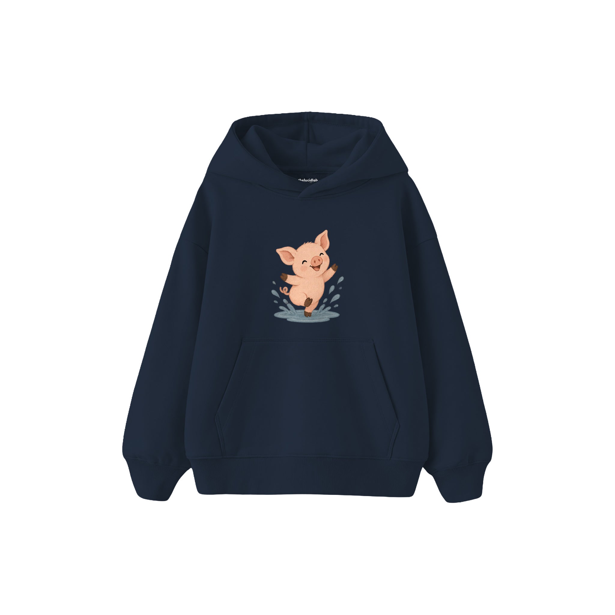 Piglet splashing in a tiny isolated puddle Çocuk Hoodie — Lacivert — ön görünüm