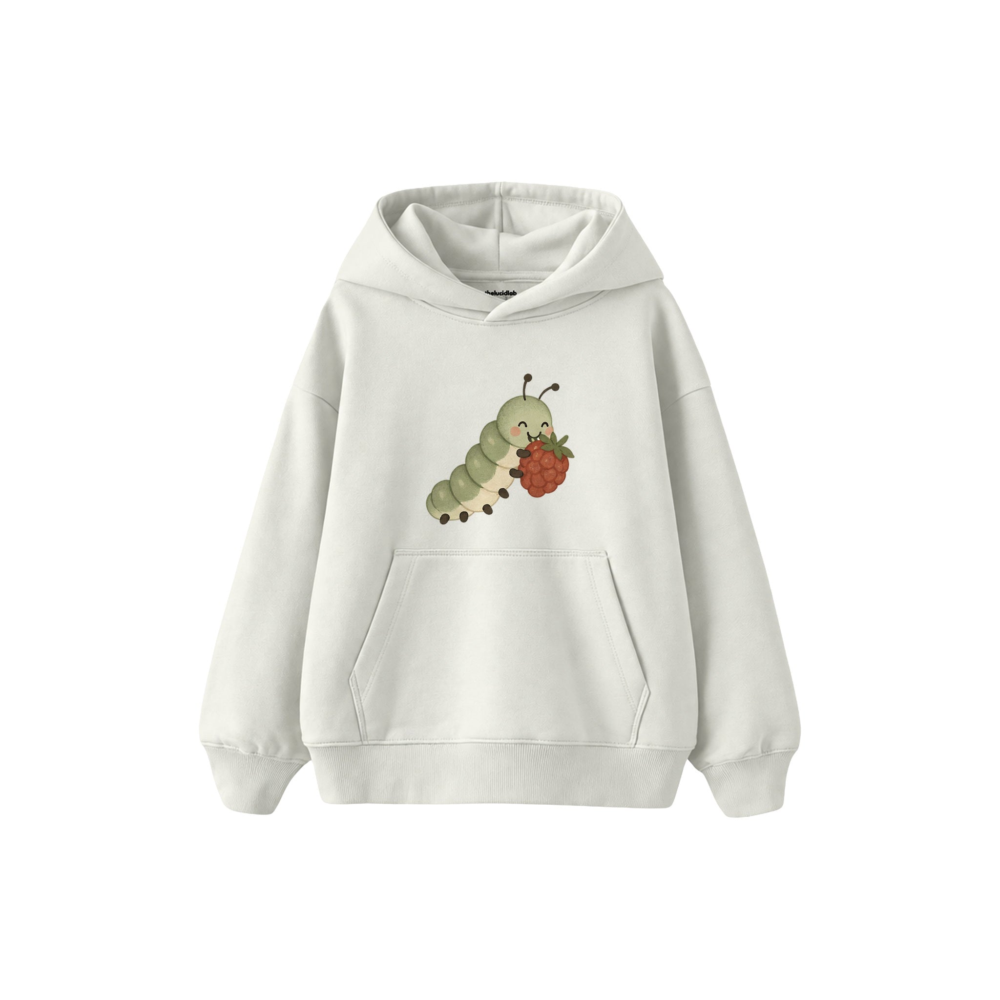 Caterpillar eating a berry Çocuk Hoodie — Beyaz — ön görünüm