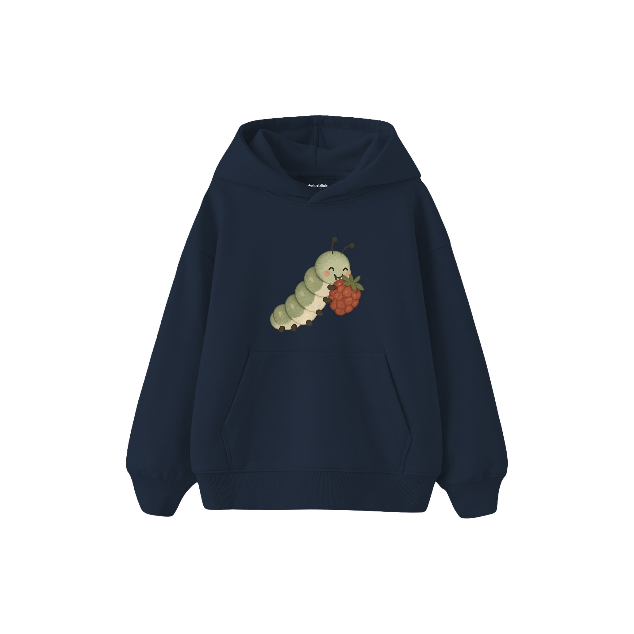 Caterpillar eating a berry Çocuk Hoodie — Lacivert — ön görünüm