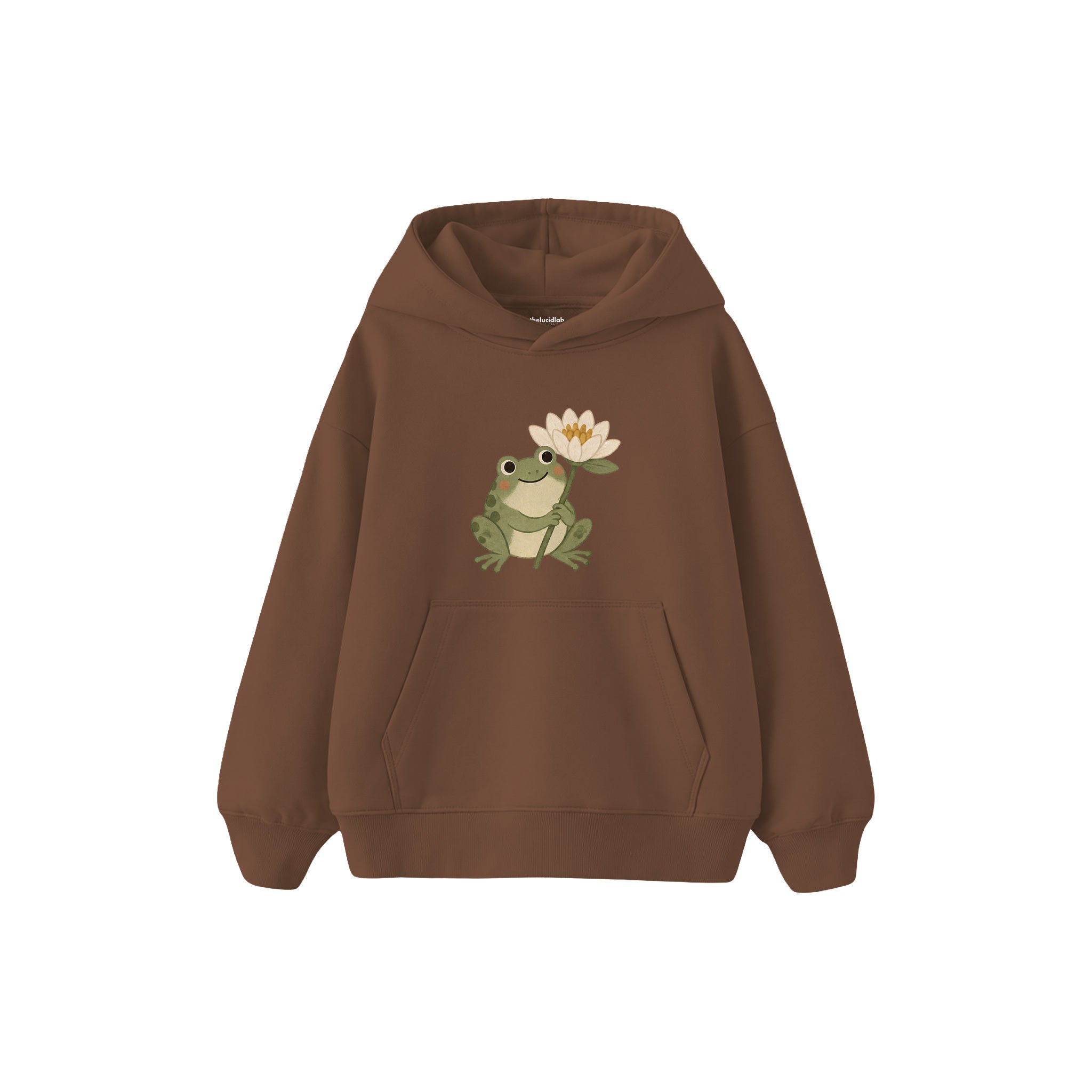 Frog holding one water lily Çocuk Hoodie — Kahverengi — ön görünüm