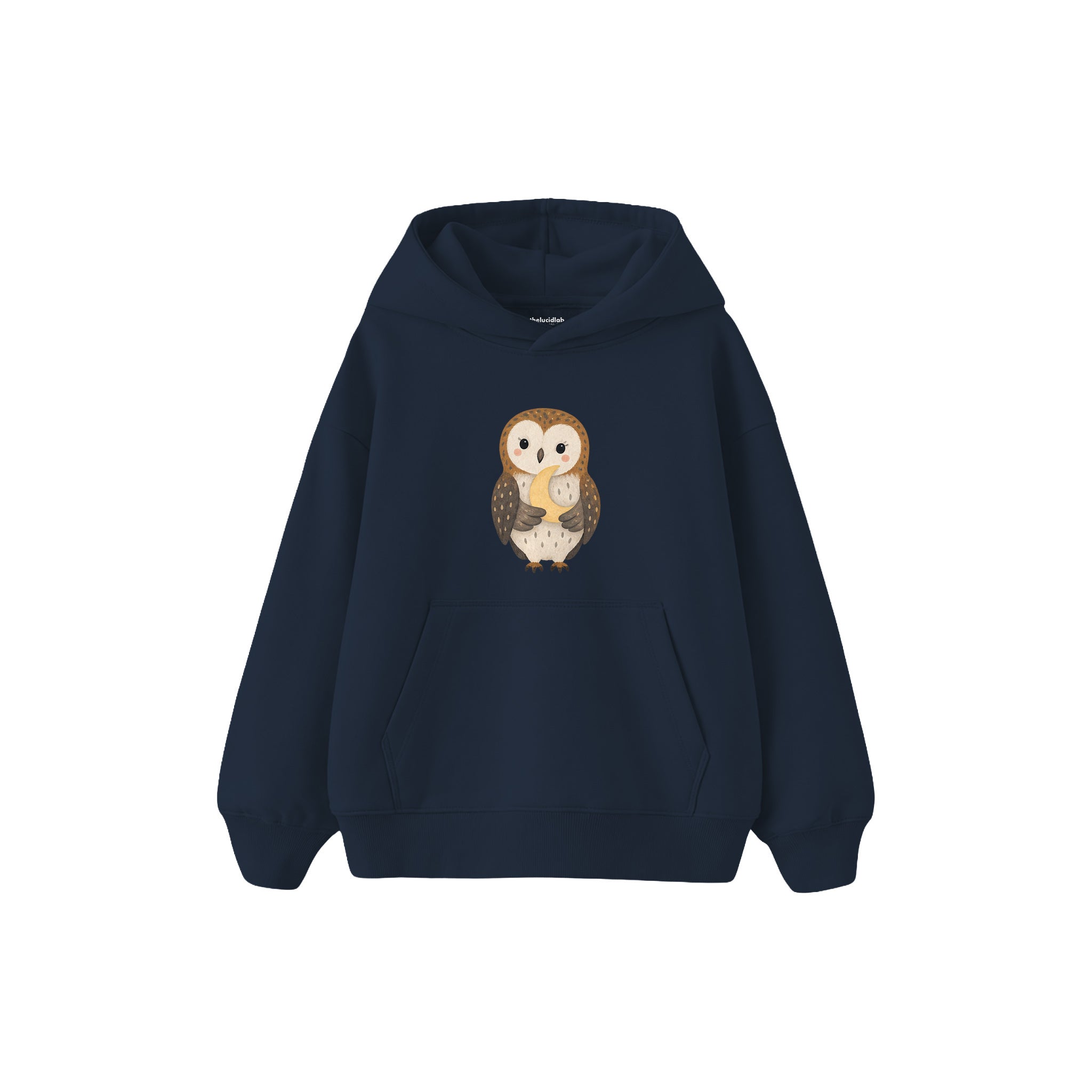 Owl holding a small moon Çocuk Hoodie — Lacivert — ön görünüm