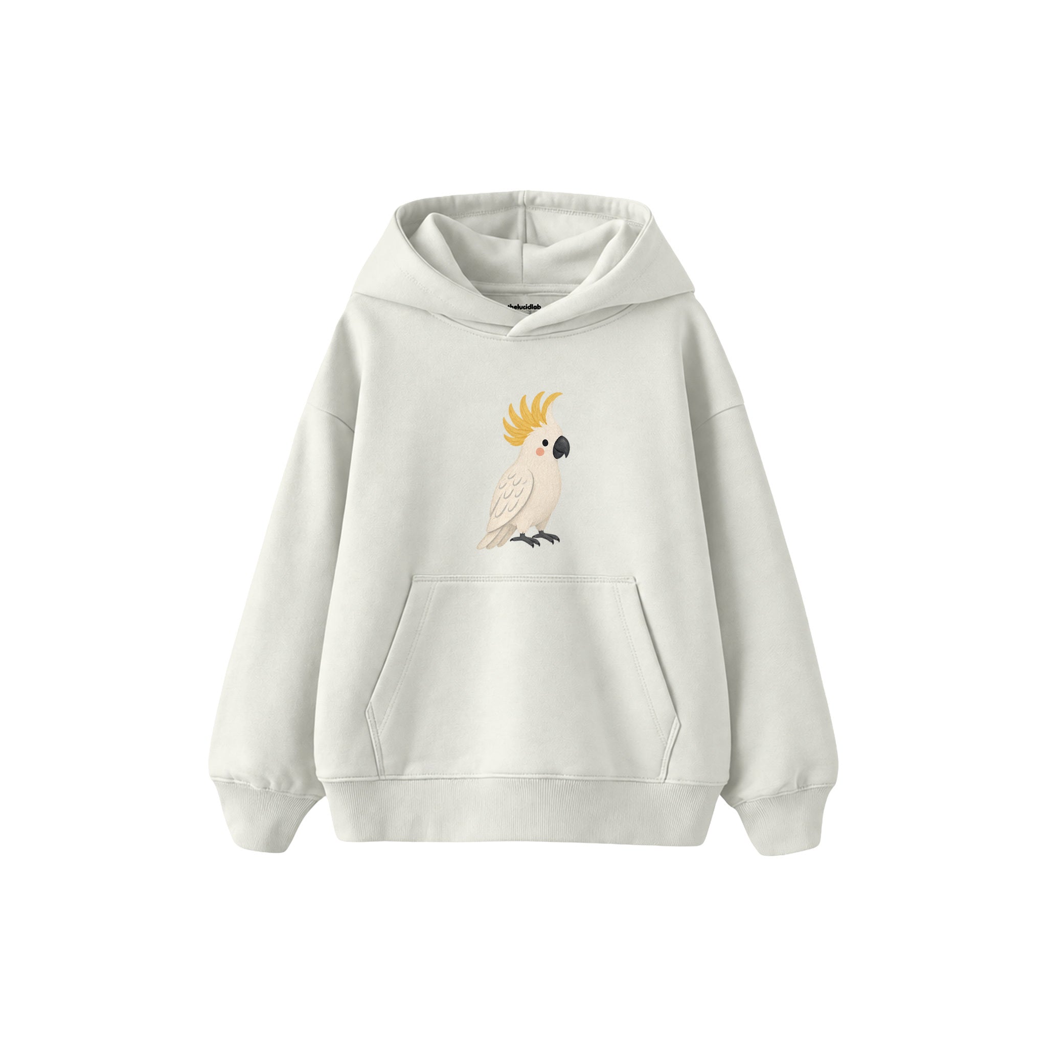Cockatoo with a cheerful crest Çocuk Hoodie — Beyaz — ön görünüm