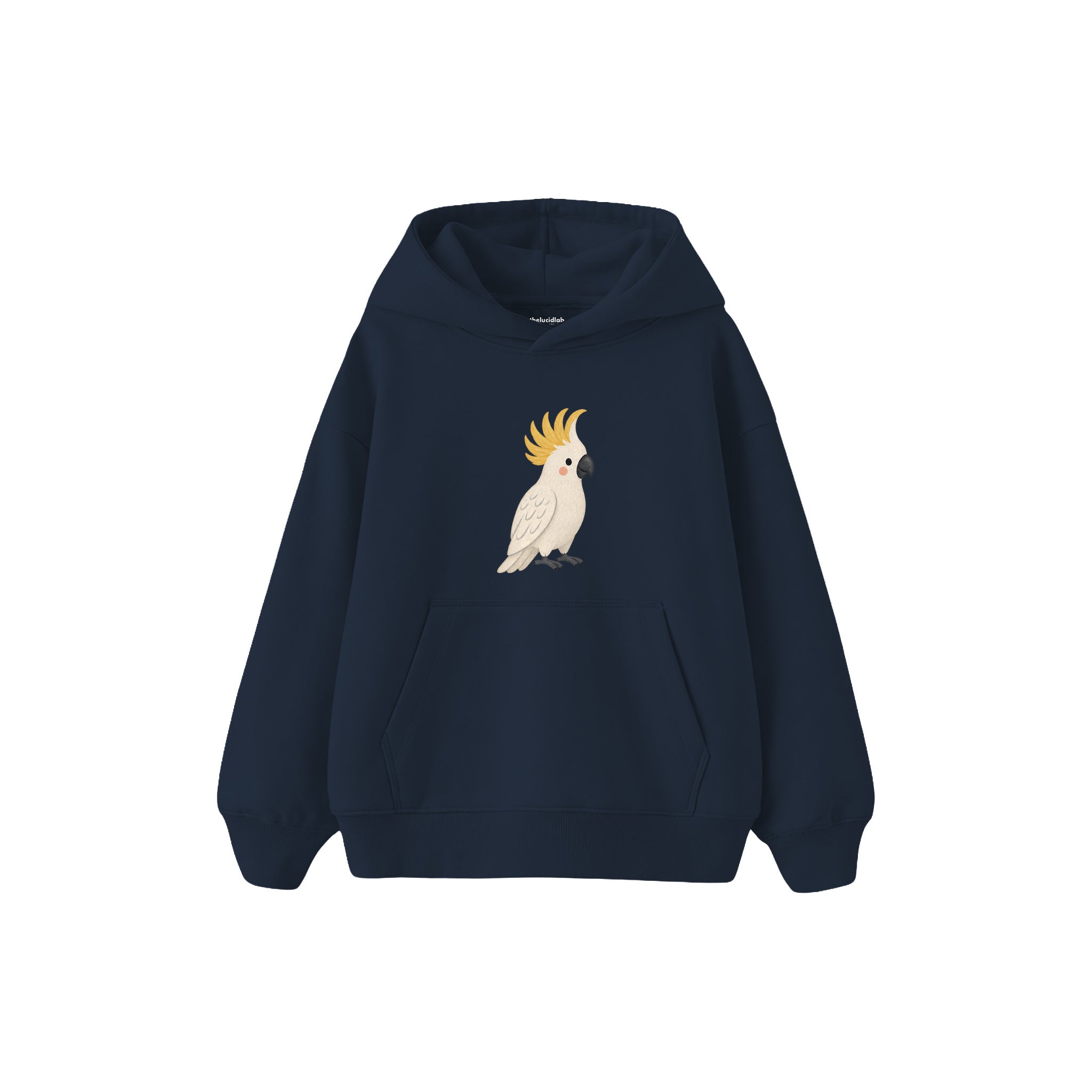 Cockatoo with a cheerful crest Çocuk Hoodie — Lacivert — ön görünüm