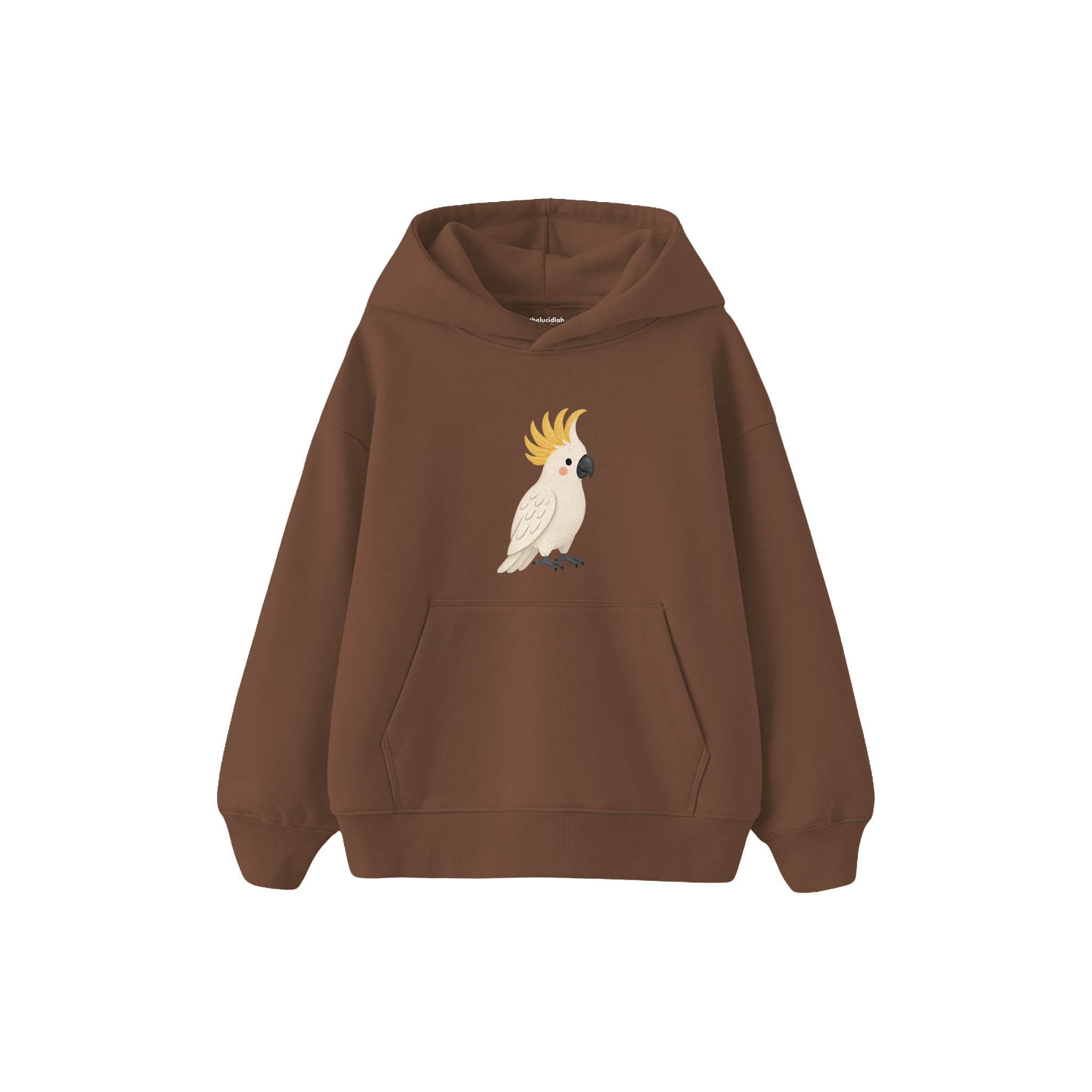 Cockatoo with a cheerful crest Çocuk Hoodie — Kahverengi — ön görünüm