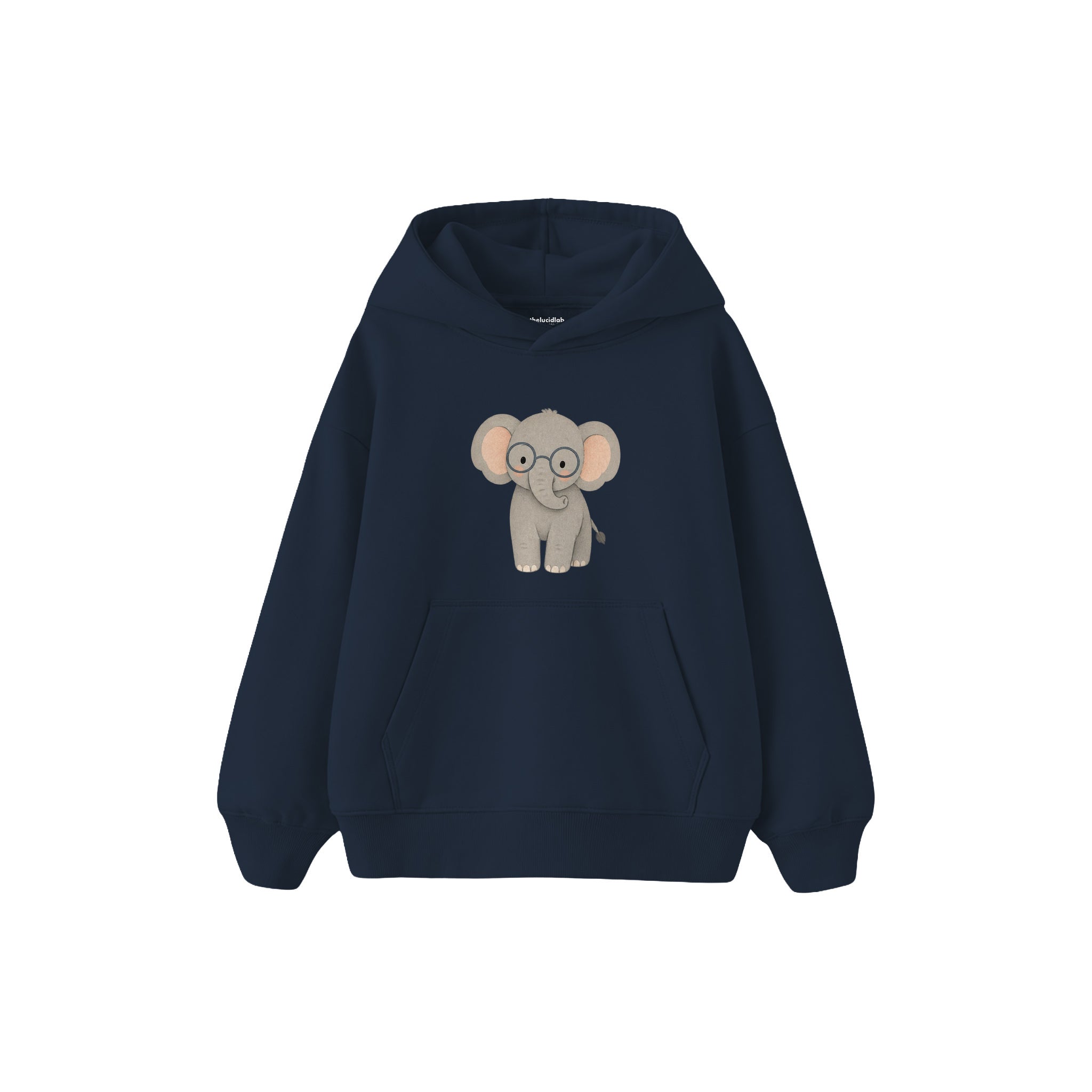 Elephant wearing soft round glasses Çocuk Hoodie — Lacivert — ön görünüm