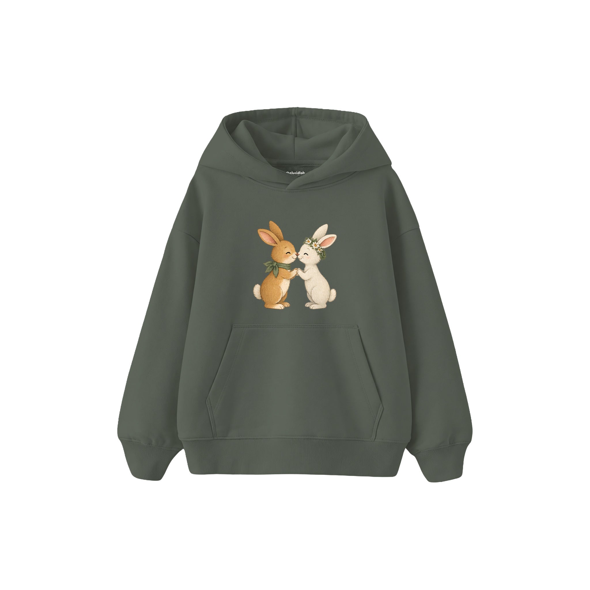 Two small rabbits touching noses Çocuk Hoodie — Antrasit — ön görünüm