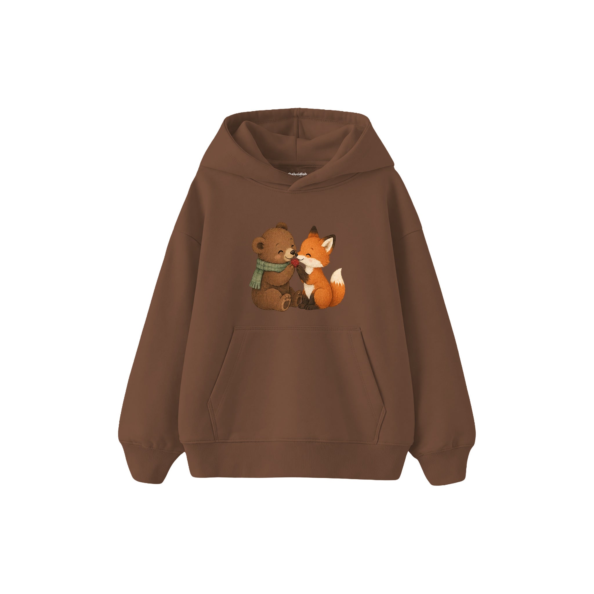 Bear and fox sharing one berry Çocuk Hoodie — Kahverengi — ön görünüm