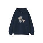 Elephant and mouse exchanging a flower Çocuk Hoodie — Lacivert — ön görünüm