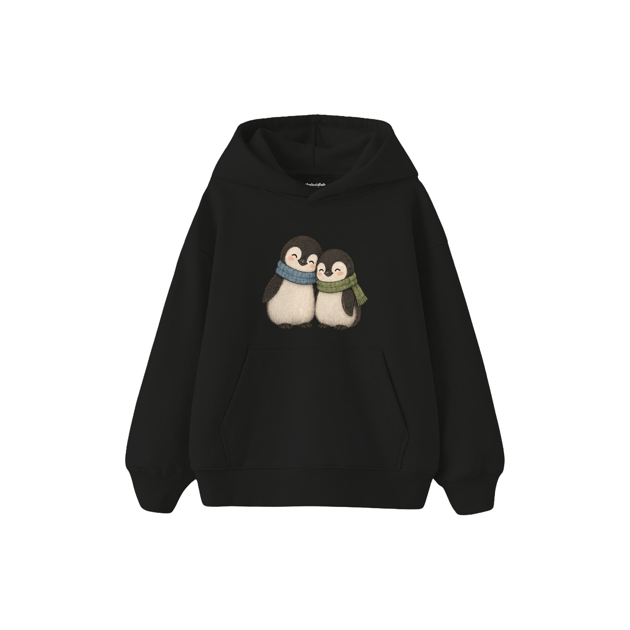 Two penguin chicks leaning together Çocuk Hoodie — Siyah — ön görünüm