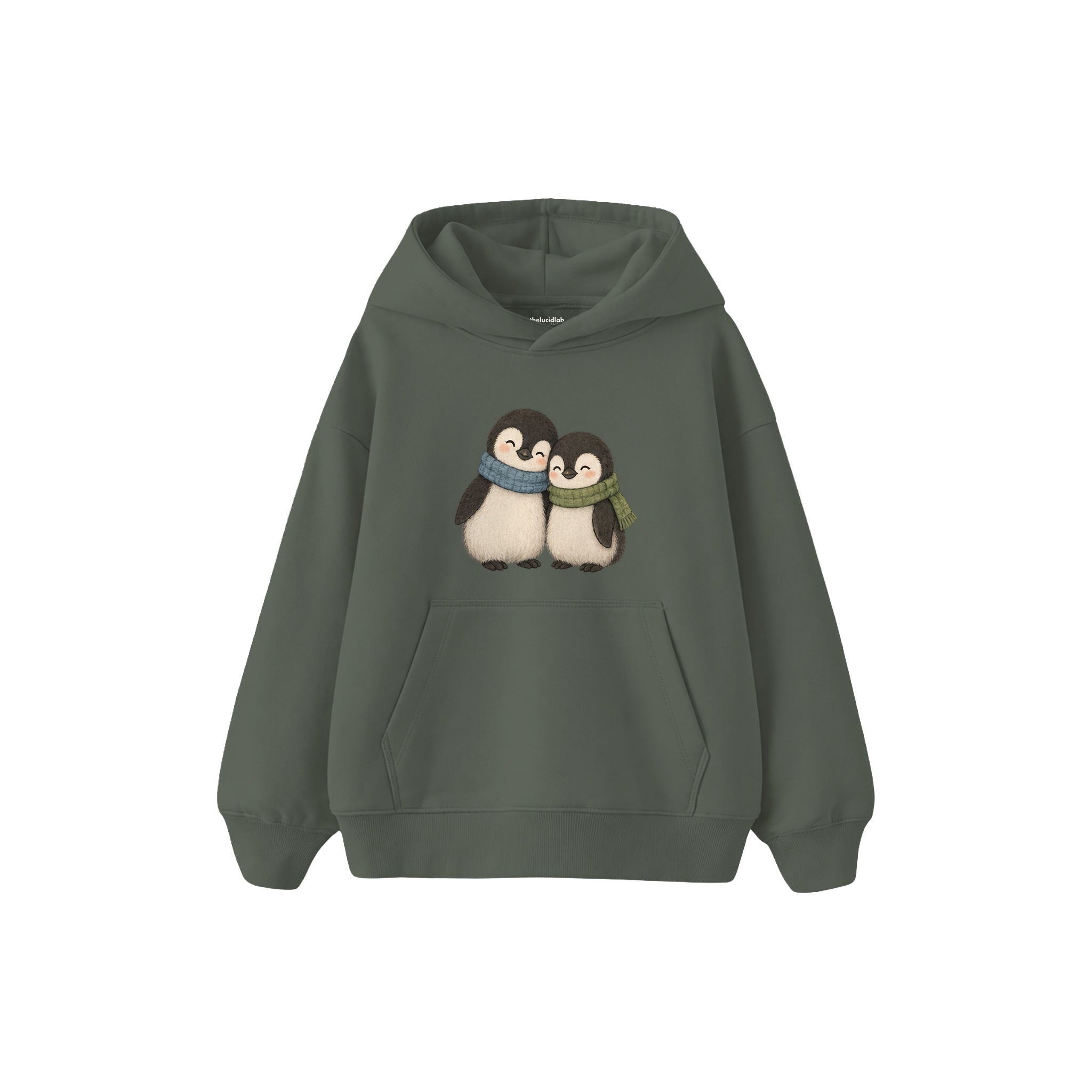 Two penguin chicks leaning together Çocuk Hoodie — Antrasit — ön görünüm