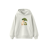 Duck and frog sharing a leaf umbrella Çocuk Hoodie — Beyaz — ön görünüm