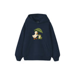 Duck and frog sharing a leaf umbrella Çocuk Hoodie — Lacivert — ön görünüm