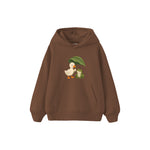 Duck and frog sharing a leaf umbrella Çocuk Hoodie — Kahverengi — ön görünüm