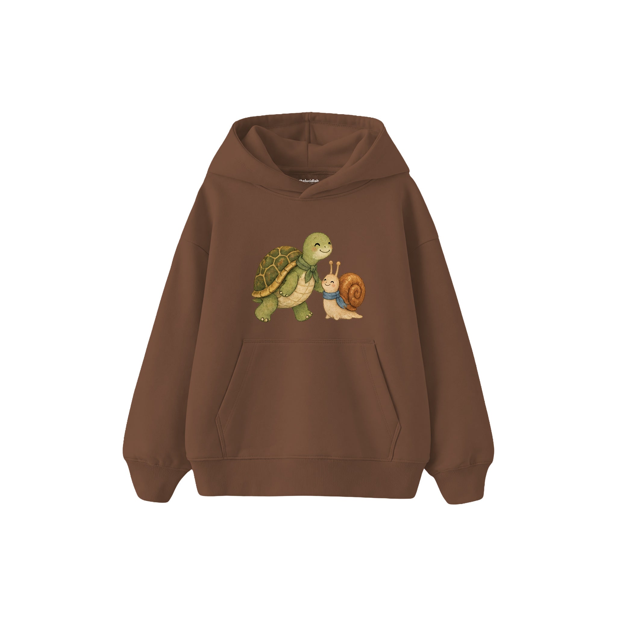 Turtle and snail walking together Çocuk Hoodie — Kahverengi — ön görünüm
