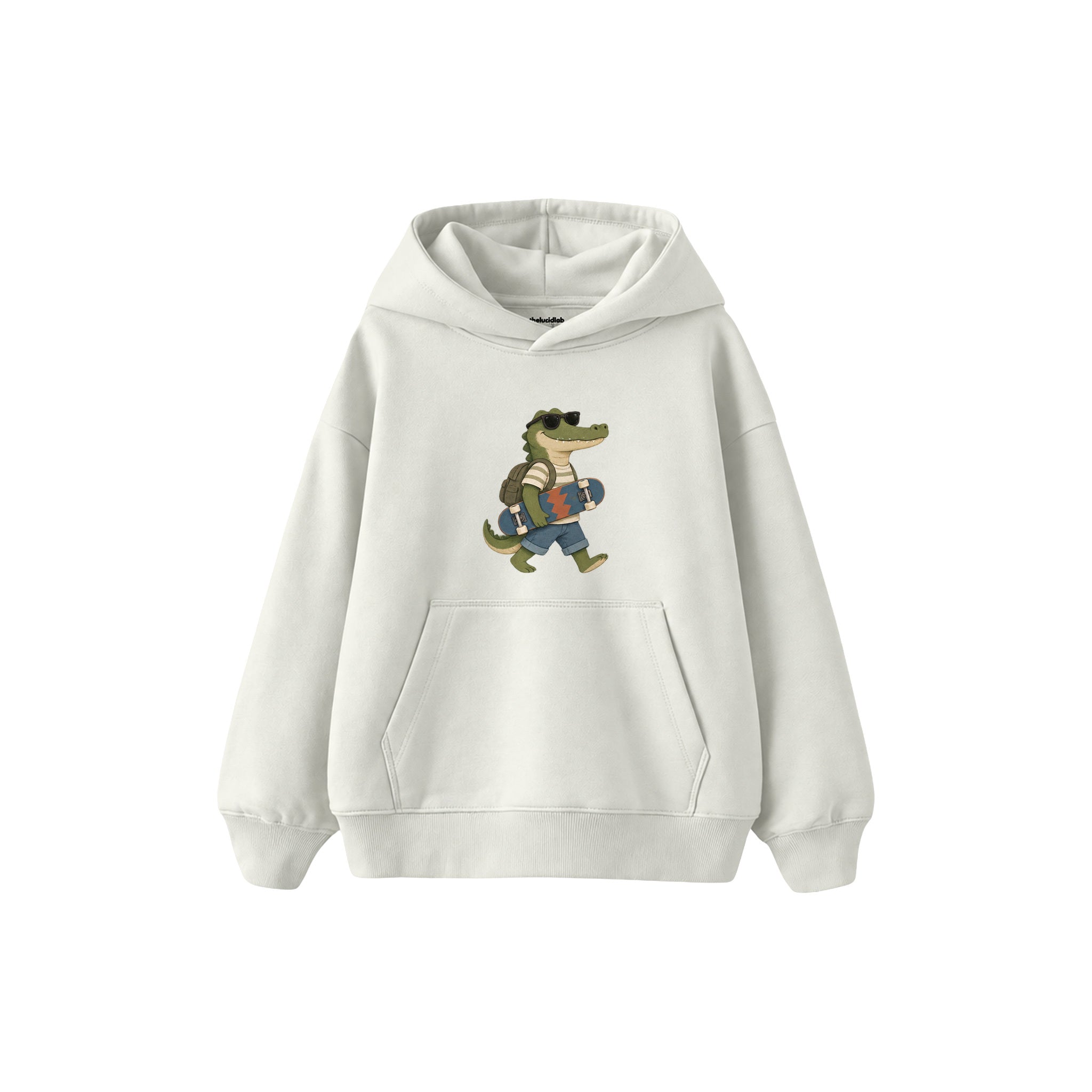 Crocodile carrying a skateboard wearing sunglasses Çocuk Hoodie — Beyaz — ön görünüm