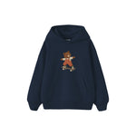 Bear skateboarding in rust striped overalls Çocuk Hoodie — Lacivert — ön görünüm