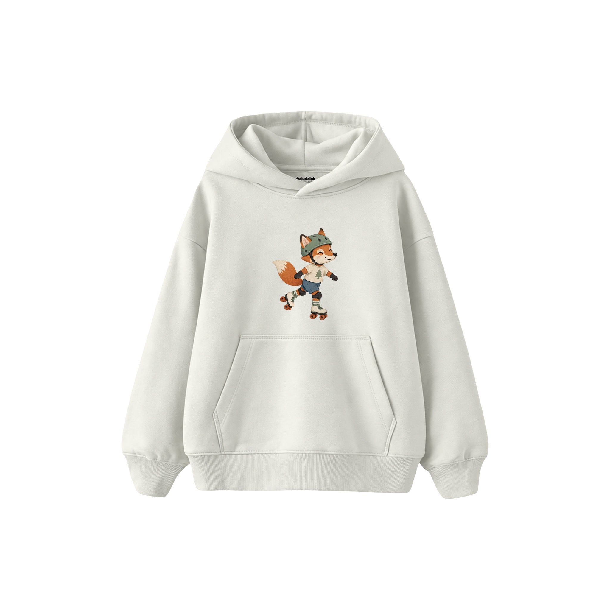 Fox on roller skates wearing a helmet Çocuk Hoodie — Beyaz — ön görünüm
