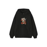 Elephant riding a vintage red scooter Çocuk Hoodie — Siyah — ön görünüm